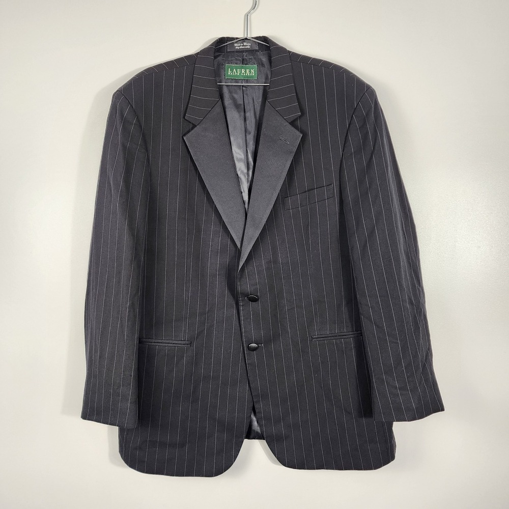 Lauren Ralph Lauren Blazer Mens 46R Black Pinstripe Business Formal Classic